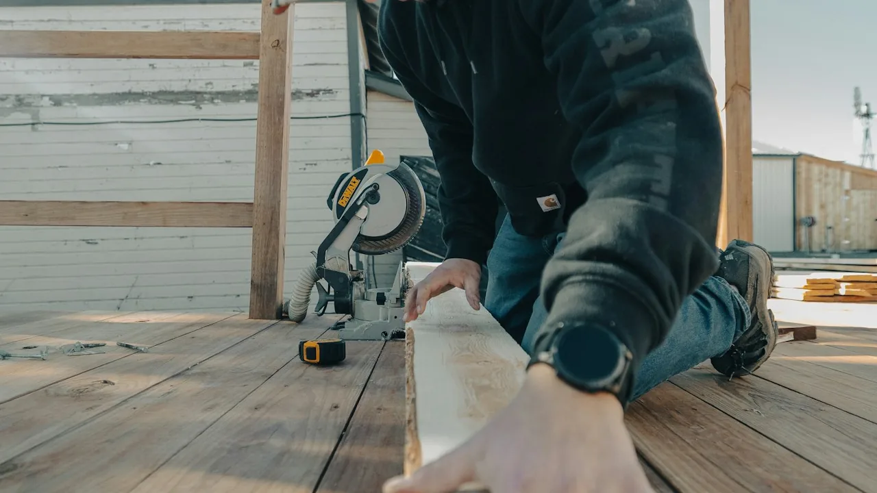 Example of timber being measured and cut on site